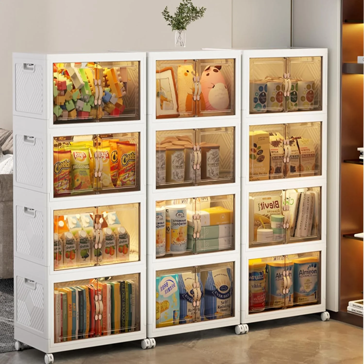 کابینت ذخیره سازی تاشو چند لایه، قفسه کابینت ذخیره سازی ایستاده با ظرفیت بزرگ، جعبه ذخیره سازی اسباب بازی ضد گرد و غبار شفاف و قابل مشاهده، قفسه تنقلات، قفسه کتاب با چرخ های جهانی (4 لایه) کابینت ذخیره سازی تاشو چند لایه، قفسه کابینت ذخیره سازی ایستاده با ظرفیت بزرگ، جعبه ذخیره سازی اسباب بازی ضد گرد و غبار شفاف و قابل مشاهده، قفسه تنقلات، قفسه کتاب با چرخ های جهانی (4 لایه)