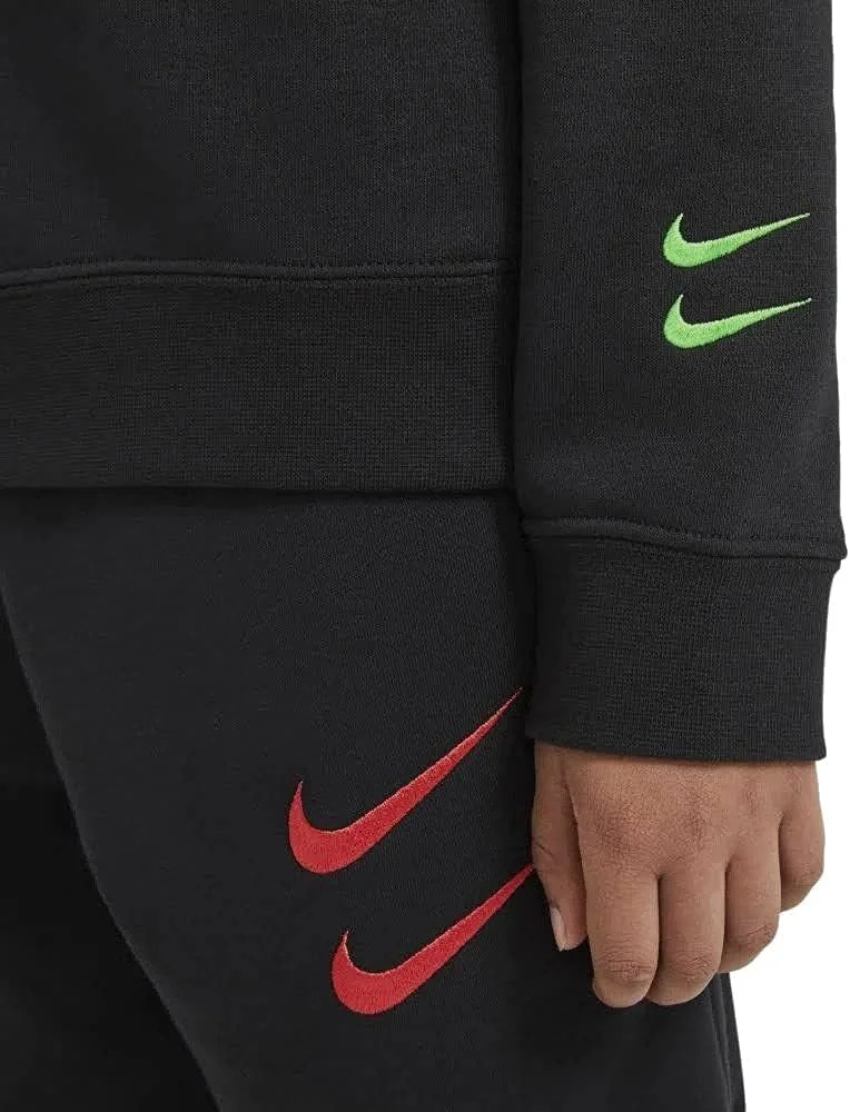 سویشرت یقه گرد نایک اسپرتس ویر Swoosh پسرانه (بزرگ، مشکی/کهربایی)