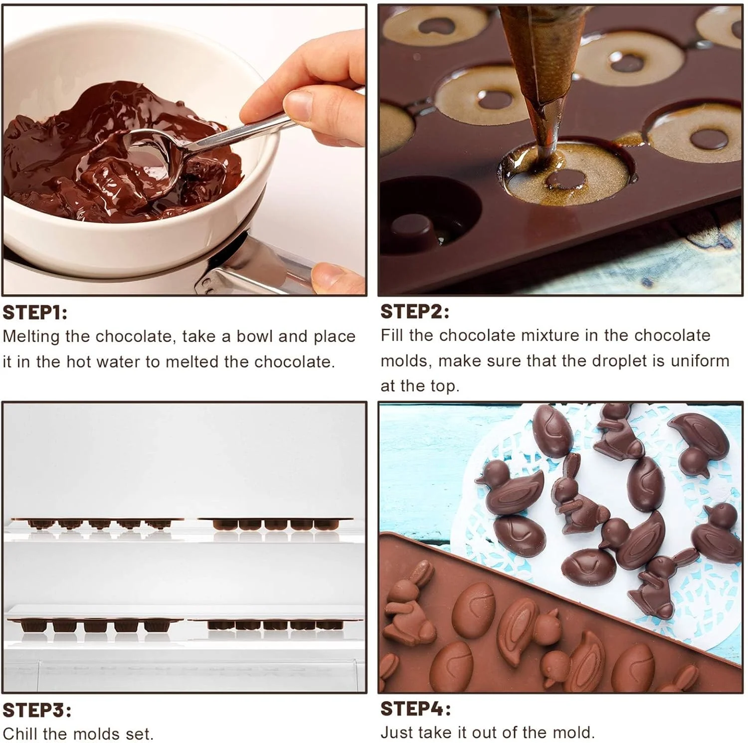 قالب عید پاک MAKINGTEC، 4 عددی، قالب تخم مرغ عید پاک، قالب خرگوش، قالب اردک رزینی شکلات، تابه آب نبات سیلیکونی برای مهمانی عید پاک، فوندانت، ژله، گنبد موس، ساخت روکش کیک