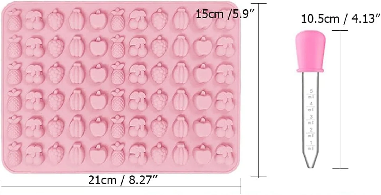 قالب آبنبات چوبی Lonimia، 2 عدد، همراه با 2 قطره چکان، قالب سیلیکونی طرح حیوانات و میوه، قالب آبنبات، قالب ژله شکلاتی، قالب نچسب برای پخت و پز، سینی یخ - صورتی، خاکستری
