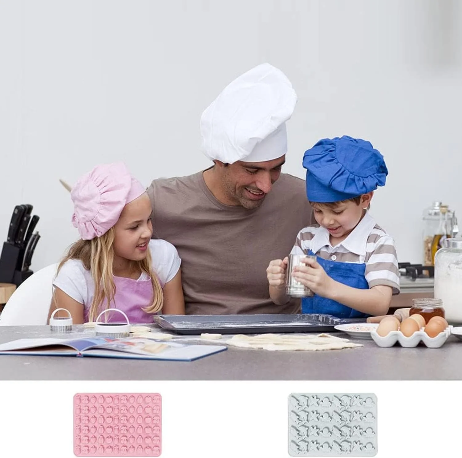 قالب آبنبات چوبی Lonimia، 2 عدد، همراه با 2 قطره چکان، قالب سیلیکونی طرح حیوانات و میوه، قالب آبنبات، قالب ژله شکلاتی، قالب نچسب برای پخت و پز، سینی یخ - صورتی، خاکستری