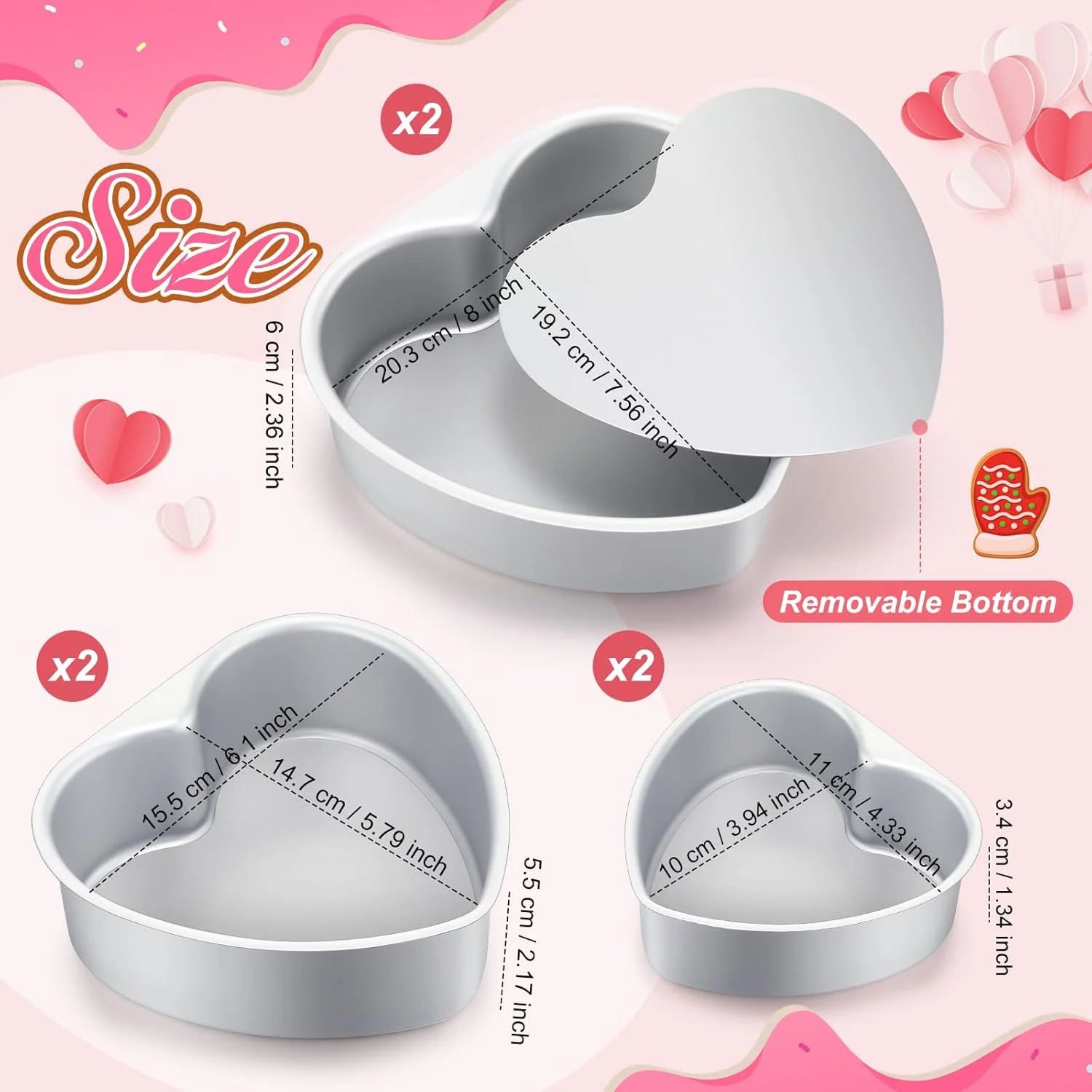 قالب کیک قلبی FoldTier، 6 عددی، آلومینیومی با کف جداشدنی، سایزهای 4 اینچ/6 اینچ/8 اینچ، نچسب، مناسب پخت کیک خانگی، ابزار پخت برای روز مادر، عروسی، تولد و جشن قالب کیک قلبی FoldTier، 6 عددی، آلومینیومی با کف جداشدنی، سایزهای 4 اینچ/6 اینچ/8 اینچ، نچسب، مناسب پخت کیک خانگی، ابزار پخت برای روز مادر، عروسی، تولد و جشن