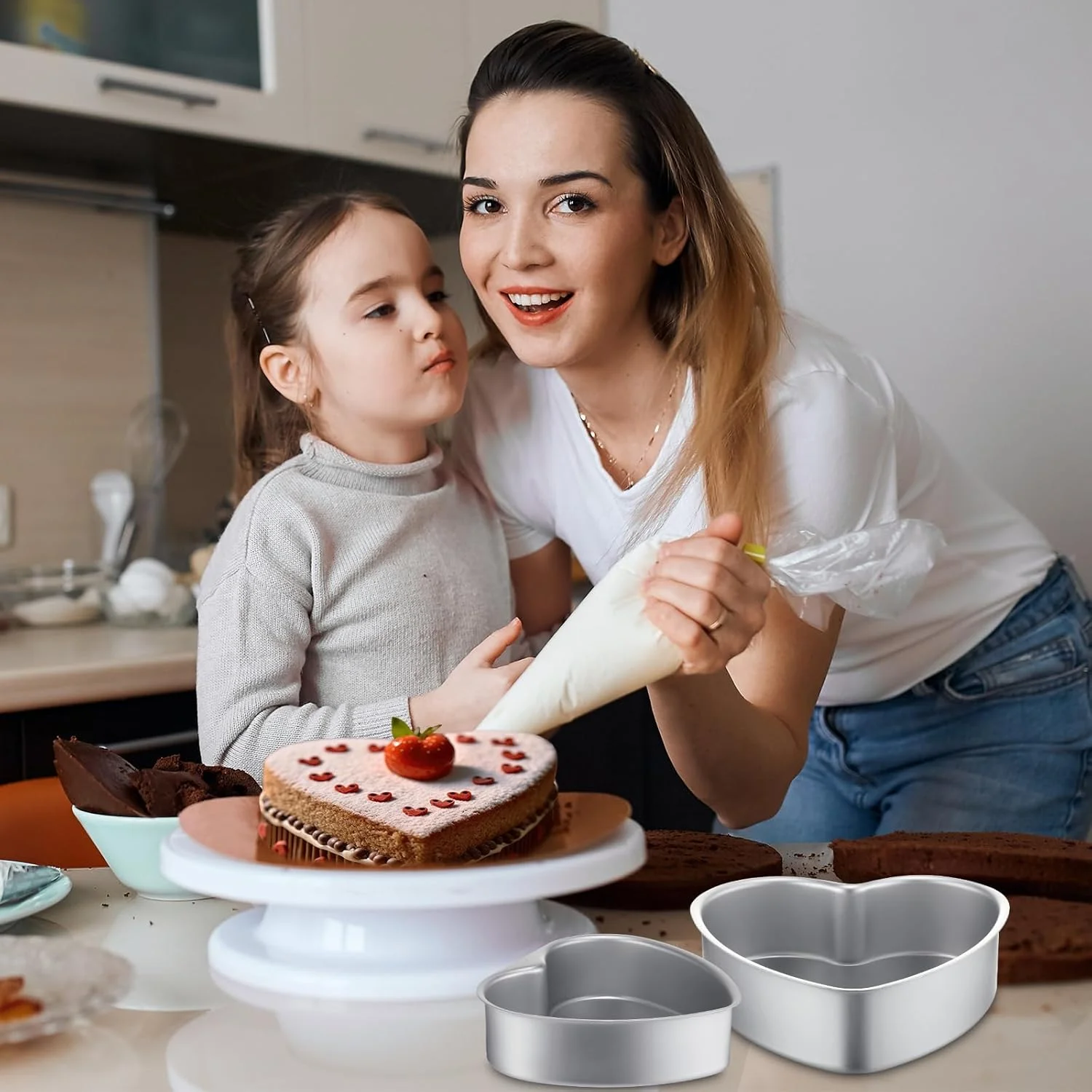 قالب کیک قلبی FoldTier، 6 عددی، آلومینیومی با کف جداشدنی، سایزهای 4 اینچ/6 اینچ/8 اینچ، نچسب، مناسب پخت کیک خانگی، ابزار پخت برای روز مادر، عروسی، تولد و جشن قالب کیک قلبی FoldTier، 6 عددی، آلومینیومی با کف جداشدنی، سایزهای 4 اینچ/6 اینچ/8 اینچ، نچسب، مناسب پخت کیک خانگی، ابزار پخت برای روز مادر، عروسی، تولد و جشن