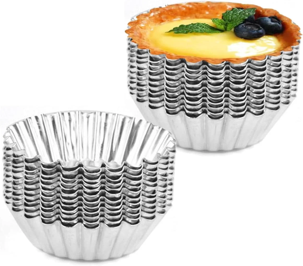 قالب تارت تخم مرغ Fawoonu، 100 عددی، قالب مینی تارت حرفه ای نچسب آلومینیومی، فنجان مافین برای تارت تخم مرغ، کیک فنجانی، موس شکلاتی