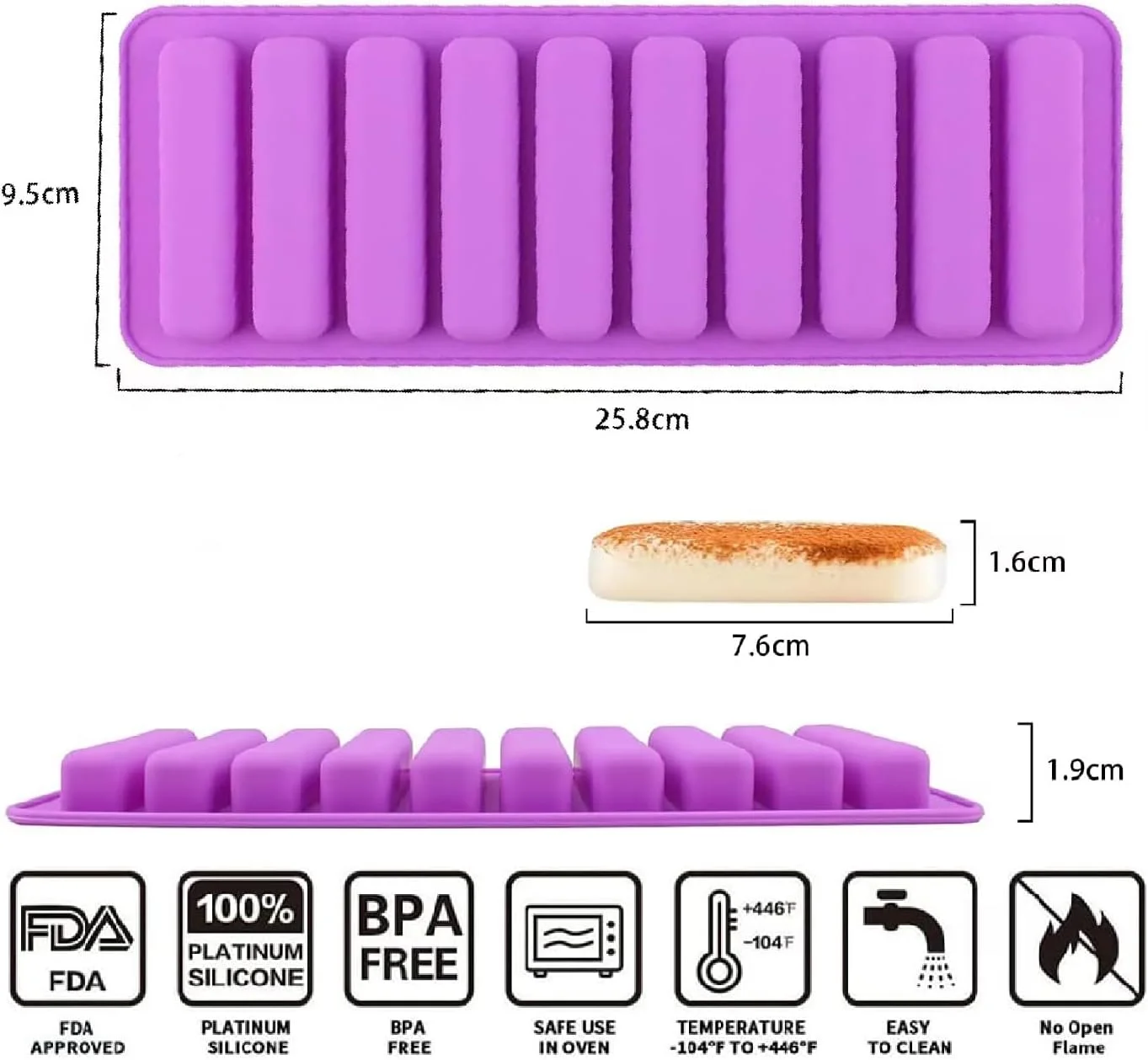قالب سیلیکونی انگشتی شکل، 2 عدد قالب 10 حفره ای نوار بلند، قالب سیلیکونی بیسکویت انگشتی، قالب شکلات غلات، سینی پخت، قالب یخ