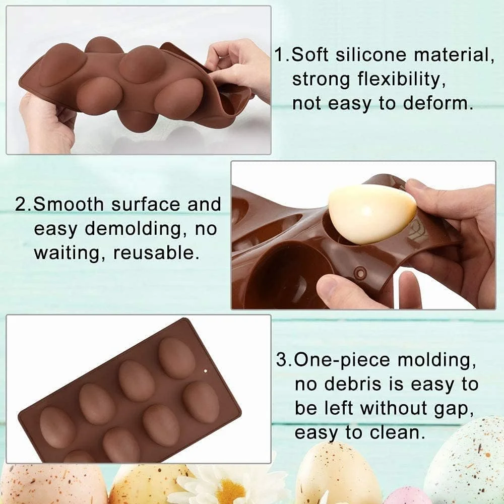 قالب سیلیکونی تخم مرغی ELECDON، قالب های شکلات تخم مرغی نچسب، قالب تخم مرغی سیلیکونی برای ساخت شکلات، ژله، فوندانت و صابون (1 عدد، رنگ شکلاتی)