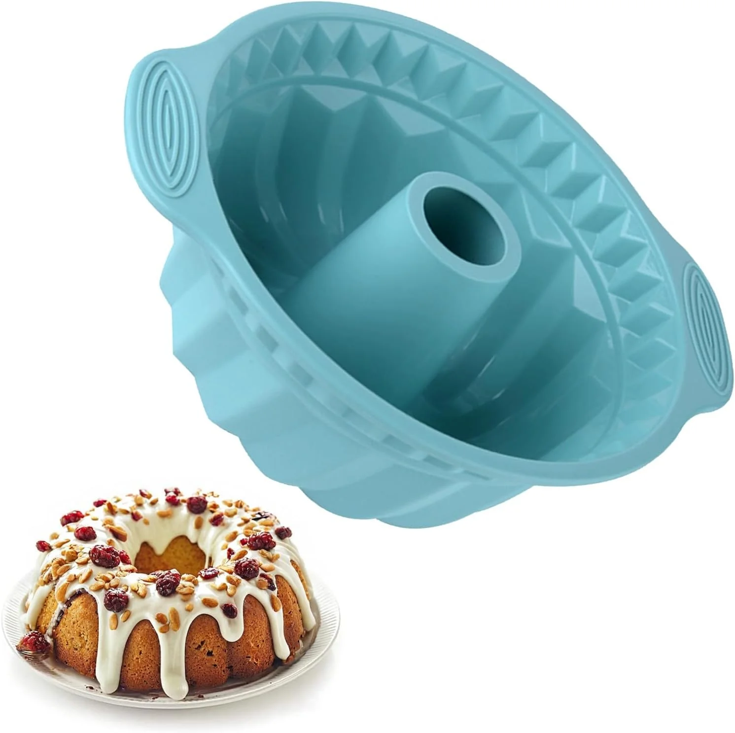 قالب شیفون سیلیکونی آبی Duomama سایز 9.6 اینچ - قالب نچسب با دسته محکم برای کیک، نان، ژله و غیره - مناسب برای ژلاتین - جدا شدن آسان قالب شیفون سیلیکونی آبی Duomama سایز 9.6 اینچ - قالب نچسب با دسته محکم برای کیک، نان، ژله و غیره - مناسب برای ژلاتین - جدا شدن آسان