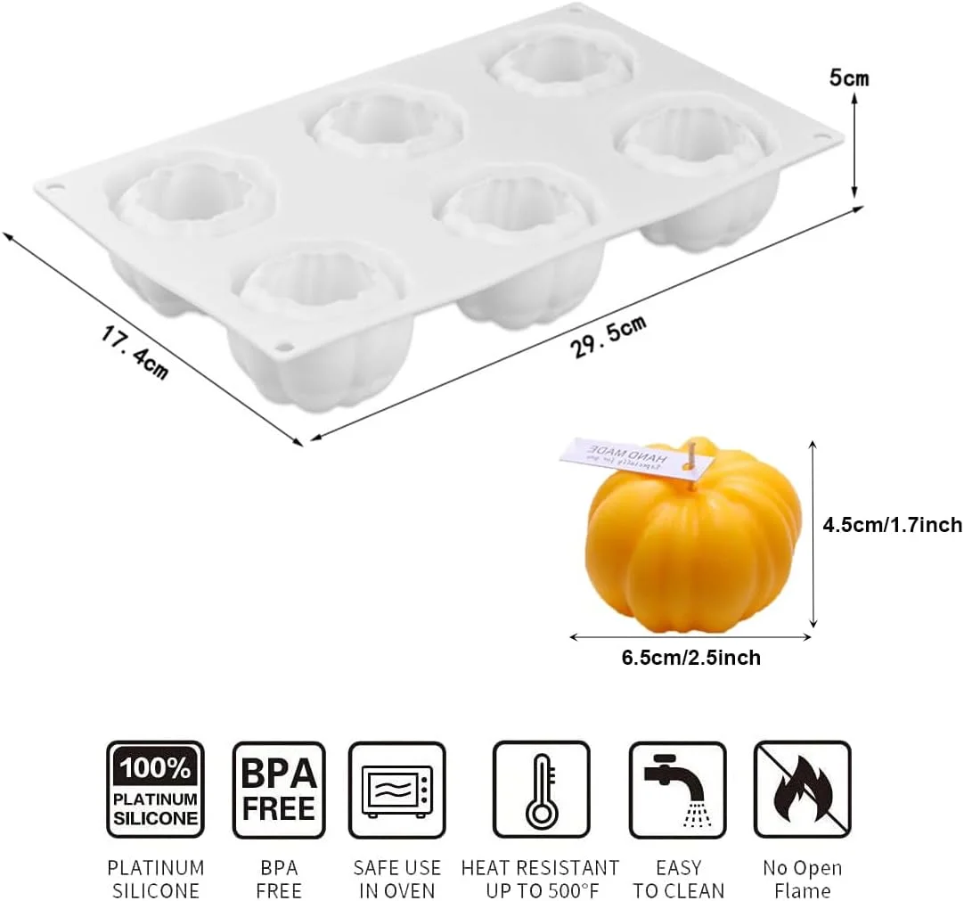 قالب سیلیکونی کدو تنبل EchoDone با 6 حفره، قالب پخت کیک فنجانی، سینی موس، قالب فوندانت برای تزئین کیک آشپزخانه برای هالووین