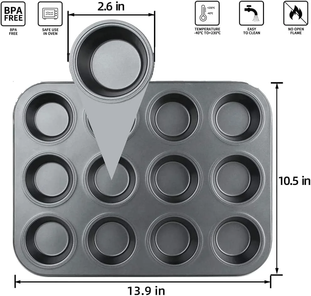 قالب کیک پزی ECVV، قالب مافین از جنس فولاد کربنی، قالب کیک پزی نچسب 12 حفره، قالب های مینی پای، سینی مافین فولاد کربنی، قالب سینی پخت استاندارد برای پخت در فر