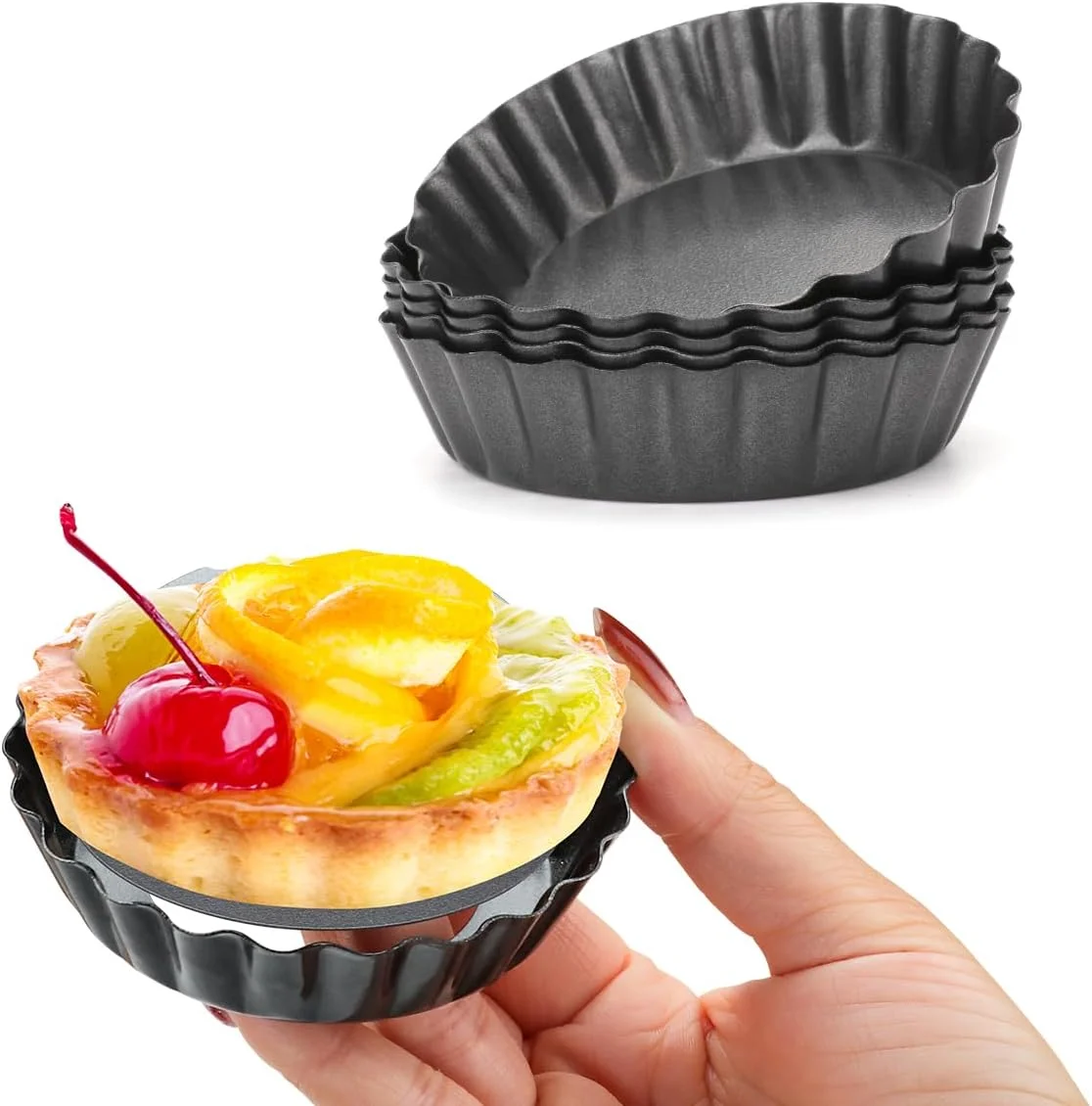 قالب تارت تخم مرغ سایمی 6 عددی، قالب های مینی تارت 3 اینچی با ته جدا شونده، قالب کیک مافین کاپ کیک، ابزار پخت، قالب کیش فولادی کربنی قابل استفاده مجدد برای پای، کیش، کیک پنیر، دسر قالب تارت تخم مرغ سایمی 6 عددی، قالب های مینی تارت 3 اینچی با ته جدا شونده، قالب کیک مافین کاپ کیک، ابزار پخت، قالب کیش فولادی کربنی قابل استفاده مجدد برای پای، کیش، کیک پنیر، دسر