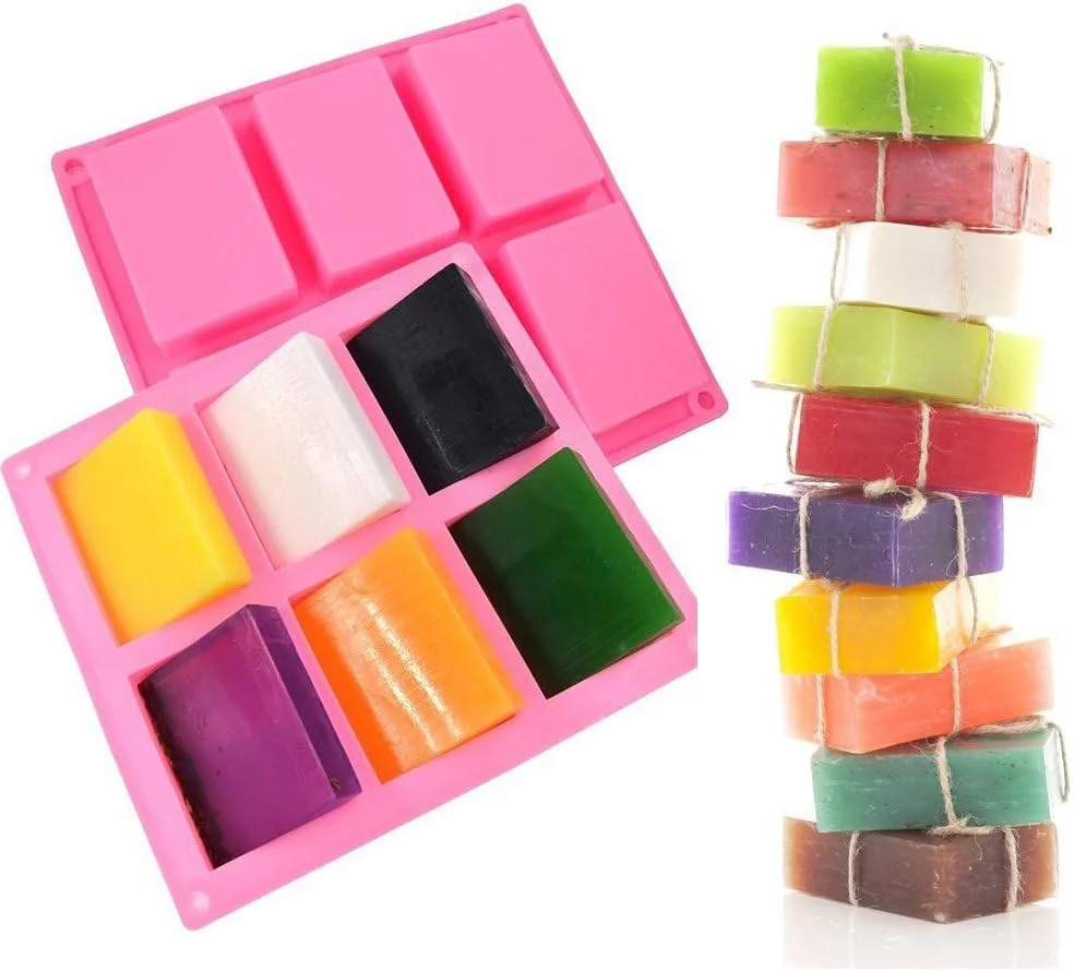 مجموعه 3 عددی قالب صابون دست ساز 6 حفره ای DAO JIANG HU - قالب های تابه کیک برای پخت، قالب شکلات بیسکویت، قالب صابون سیلیکونی برای کاردستی خانگی، سینی مکعب یخ، صورتی