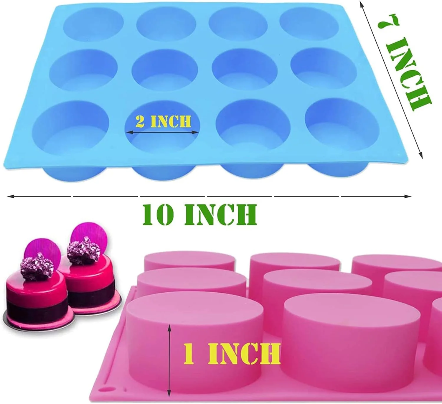 قالب شکلات DELFINO، قالب کوکی شکلاتی، قالب آب نبات، قالب سیلیکونی استوانه ای، قالب پخت مناسب برای اورئو با روکش شکلاتی، کیک، آب نبات، پودینگ، صابون مینی، 2 عدد، رنگ (قرمز رز، آبی)