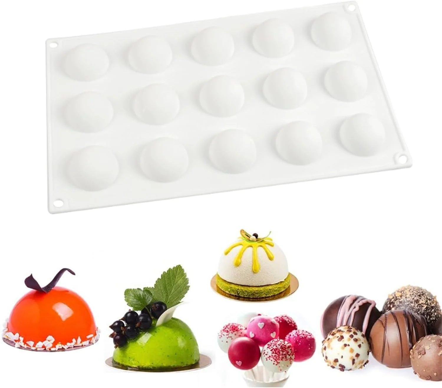 قالب شکلات سیلیکونی سه بعدی توپی شکل، 15 حفره، قالب پخت برای کیک موس، قالب فوندانت برای پخت کیک، قالب دسر فرانسوی برای شیرینی شکلاتی، صابون و بستنی