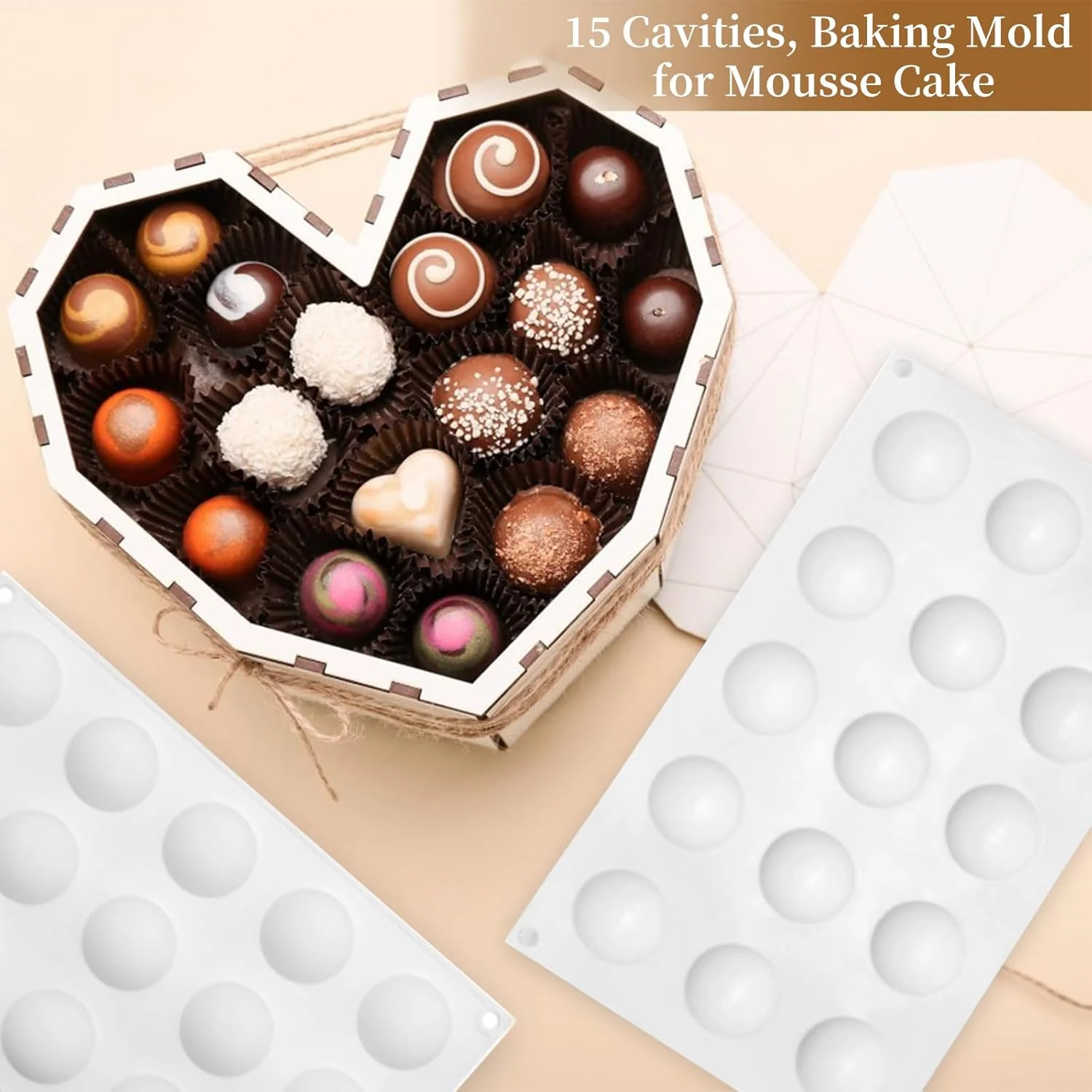 قالب شکلات سیلیکونی سه بعدی توپی شکل، 15 حفره، قالب پخت برای کیک موس، قالب فوندانت برای پخت کیک، قالب دسر فرانسوی برای شیرینی شکلاتی، صابون و بستنی قالب شکلات سیلیکونی سه بعدی توپی شکل، 15 حفره، قالب پخت برای کیک موس، قالب فوندانت برای پخت کیک، قالب دسر فرانسوی برای شیرینی شکلاتی، صابون و بستنی