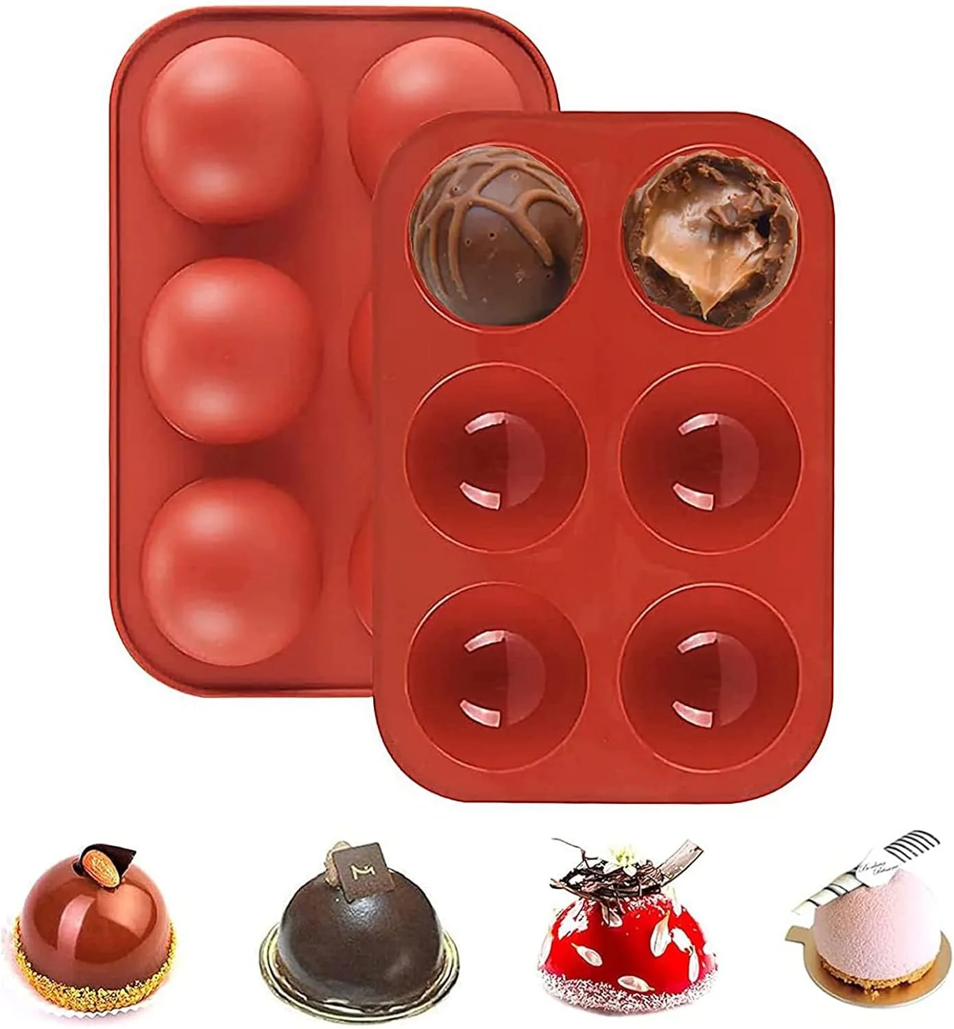 قالب سیلیکونی بمب شکلات داغ، با 6 حفره، بدون BPA، قالب بمب شکلاتی برای کیک، ژله، موس، پودینگ، صابون دست ساز، قالب های پخت مقاوم در برابر حرارت برای دسرهای DIY، 2 عدد