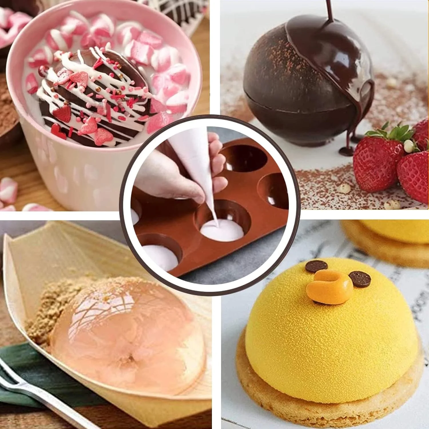 قالب سیلیکونی بمب شکلات داغ، 6 حفره، بدون BPA، قالب بمب شکلاتی برای کیک، ژله، موس، پودینگ، صابون دست ساز، قالب های پخت مقاوم در برابر حرارت برای دسرهای DIY، 2 عدد