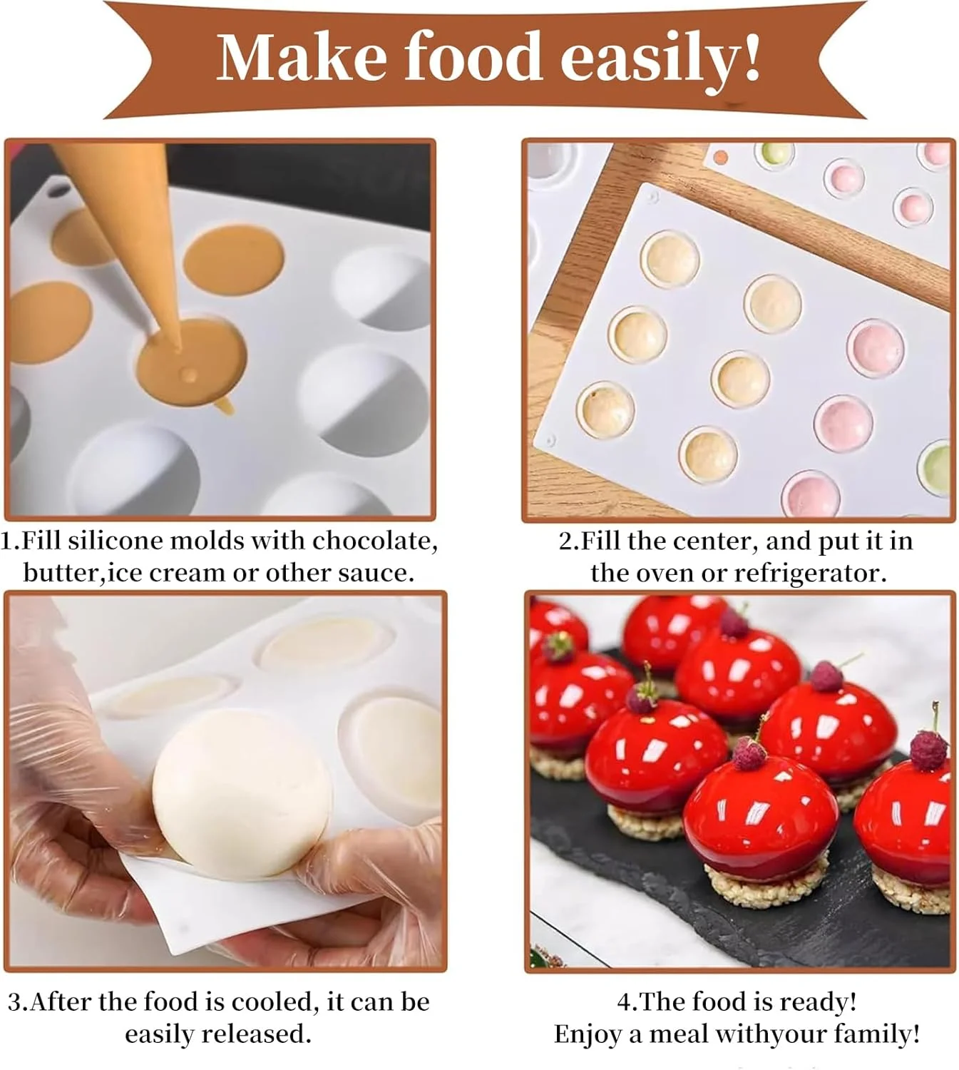 قالب شکلات سیلیکونی سه بعدی توپی شکل، 15 حفره، قالب پخت برای کیک موس، قالب فوندانت برای پخت کیک، قالب دسر فرانسوی برای شیرینی شکلاتی، صابون و بستنی قالب شکلات سیلیکونی سه بعدی توپی شکل، 15 حفره، قالب پخت برای کیک موس، قالب فوندانت برای پخت کیک، قالب دسر فرانسوی برای شیرینی شکلاتی، صابون و بستنی