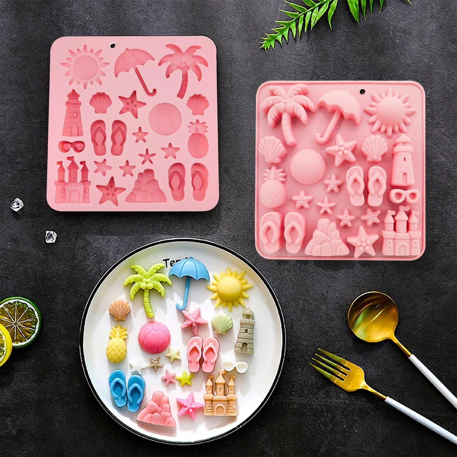 قالب سیلیکونی شکلات، 2 عدد قالب پخت تابستانی ساحلی، طرح آناناس، ستاره دریایی، صدف و درخت نارگیل، قالب مهمانی استوایی برای آب نبات، ژله، یخ و کلوچه قالب سیلیکونی شکلات، 2 عدد قالب پخت تابستانی ساحلی، طرح آناناس، ستاره دریایی، صدف و درخت نارگیل، قالب مهمانی استوایی برای آب نبات، ژله، یخ و کلوچه