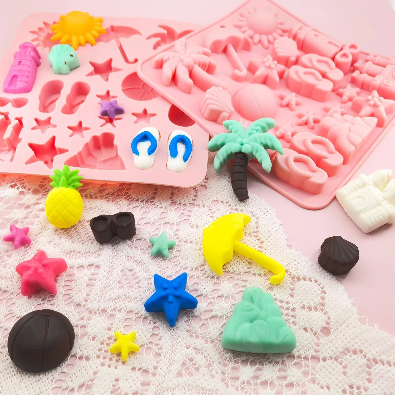 قالب سیلیکونی شکلات، 2 عدد قالب پخت تابستانی ساحلی، طرح آناناس، ستاره دریایی، صدف و درخت نارگیل، قالب مهمانی استوایی برای آب نبات، ژله، یخ و کلوچه قالب سیلیکونی شکلات، 2 عدد قالب پخت تابستانی ساحلی، طرح آناناس، ستاره دریایی، صدف و درخت نارگیل، قالب مهمانی استوایی برای آب نبات، ژله، یخ و کلوچه