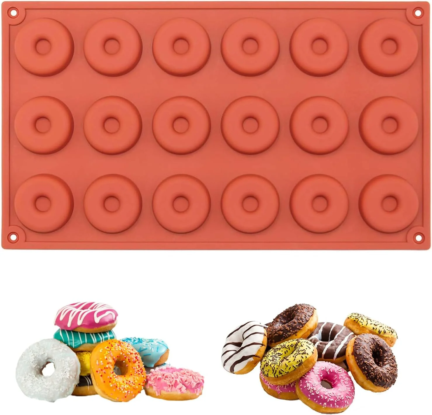 قالب دونات سیلیکونی 18 حفره ای، قالب های پخت مینی دونات، سینی پخت برای مافین ژله کلوچه حلقه های آب نبات 29.1x16.9 سانتی متر