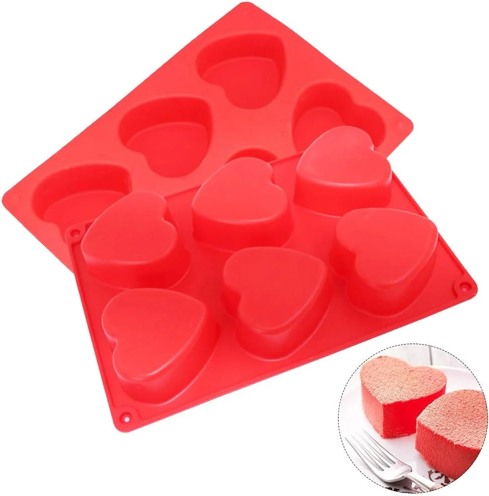 قالب سیلیکونی 3 بسته ای 6 حفره ای طرح قلب (بنفش، قرمز، قهوه ای)، قالب پخت کیک findTop، قالب شکلات بیسکویت، سینی مکعب یخ، قالب صابون