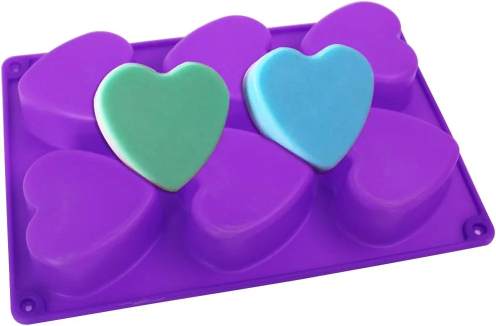قالب سیلیکونی 3 بسته ای 6 حفره ای طرح قلب (بنفش، قرمز، قهوه ای)، قالب پخت کیک findTop، قالب شکلات بیسکویت، سینی مکعب یخ، قالب صابون