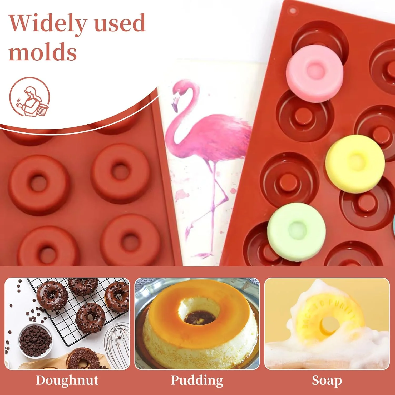 قالب دونات سیلیکونی 18 حفره ای، قالب های پخت مینی دونات، سینی پخت برای مافین ژله کلوچه حلقه های آب نبات 29.1x16.9 سانتی متر قالب دونات سیلیکونی 18 حفره ای، قالب های پخت مینی دونات، سینی پخت برای مافین ژله کلوچه حلقه های آب نبات 29.1x16.9 سانتی متر