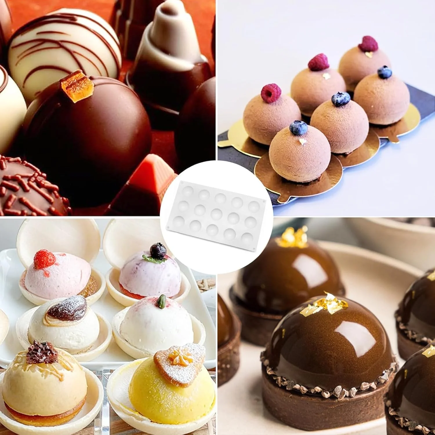 قالب شکلات سیلیکونی سه بعدی توپی شکل، 15 حفره، قالب پخت برای کیک موس، قالب فوندانت برای پخت کیک، قالب دسر فرانسوی برای شیرینی شکلاتی، صابون و بستنی قالب شکلات سیلیکونی سه بعدی توپی شکل، 15 حفره، قالب پخت برای کیک موس، قالب فوندانت برای پخت کیک، قالب دسر فرانسوی برای شیرینی شکلاتی، صابون و بستنی