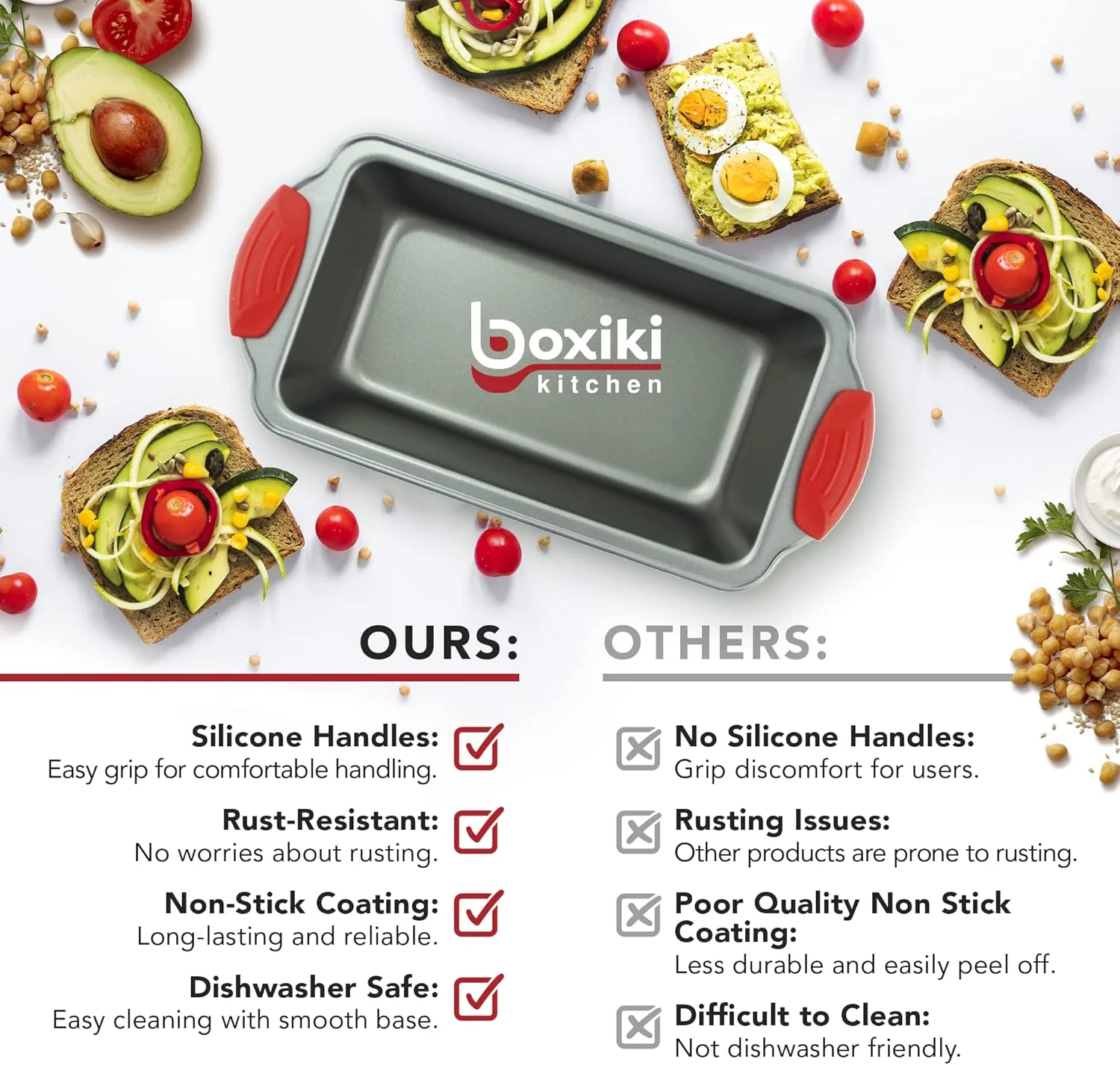 قالب نان باکسیکی کیچن برای پخت، قالب نان ممتاز، ساخته شده از فولاد نچسب، قالب پخت حرفه ای با دسته های سیلیکونی (فولاد نچسب) قالب نان باکسیکی کیچن برای پخت، قالب نان ممتاز، ساخته شده از فولاد نچسب، قالب پخت حرفه ای با دسته های سیلیکونی (فولاد نچسب)