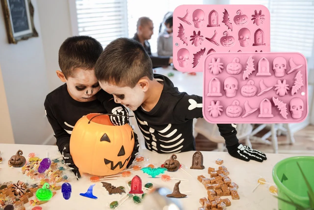 قالب شکلات هالووین ChicAbode، بسته 2 عددی، قالب های آب نبات سیلیکونی سه بعدی، قالب پخت هالووین، جمجمه کدو تنبل عنکبوت خفاش کلاه جادوگر، برای آب نبات، کلوچه، یخ، شکر، تزئین کیک قالب شکلات هالووین ChicAbode، بسته 2 عددی، قالب های آب نبات سیلیکونی سه بعدی، قالب پخت هالووین، جمجمه کدو تنبل عنکبوت خفاش کلاه جادوگر، برای آب نبات، کلوچه، یخ، شکر، تزئین کیک