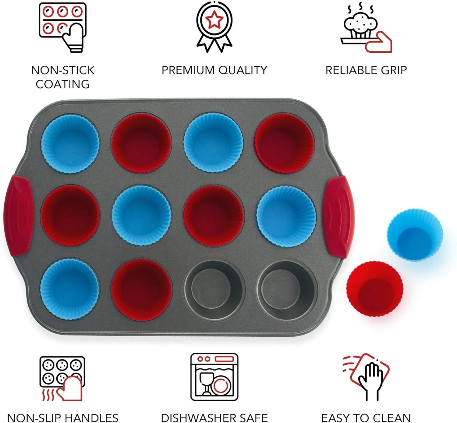 قالب مافین 12 تایی Boxiki Kitchen با لاینرهای سیلیکونی مافین. قالب کیک حرفه ای برای پخت قالب مافین، قالب مافین کوچک نچسب فولادی قالب مافین 12 تایی Boxiki Kitchen با لاینرهای سیلیکونی مافین. قالب کیک حرفه ای برای پخت قالب مافین، قالب مافین کوچک نچسب فولادی