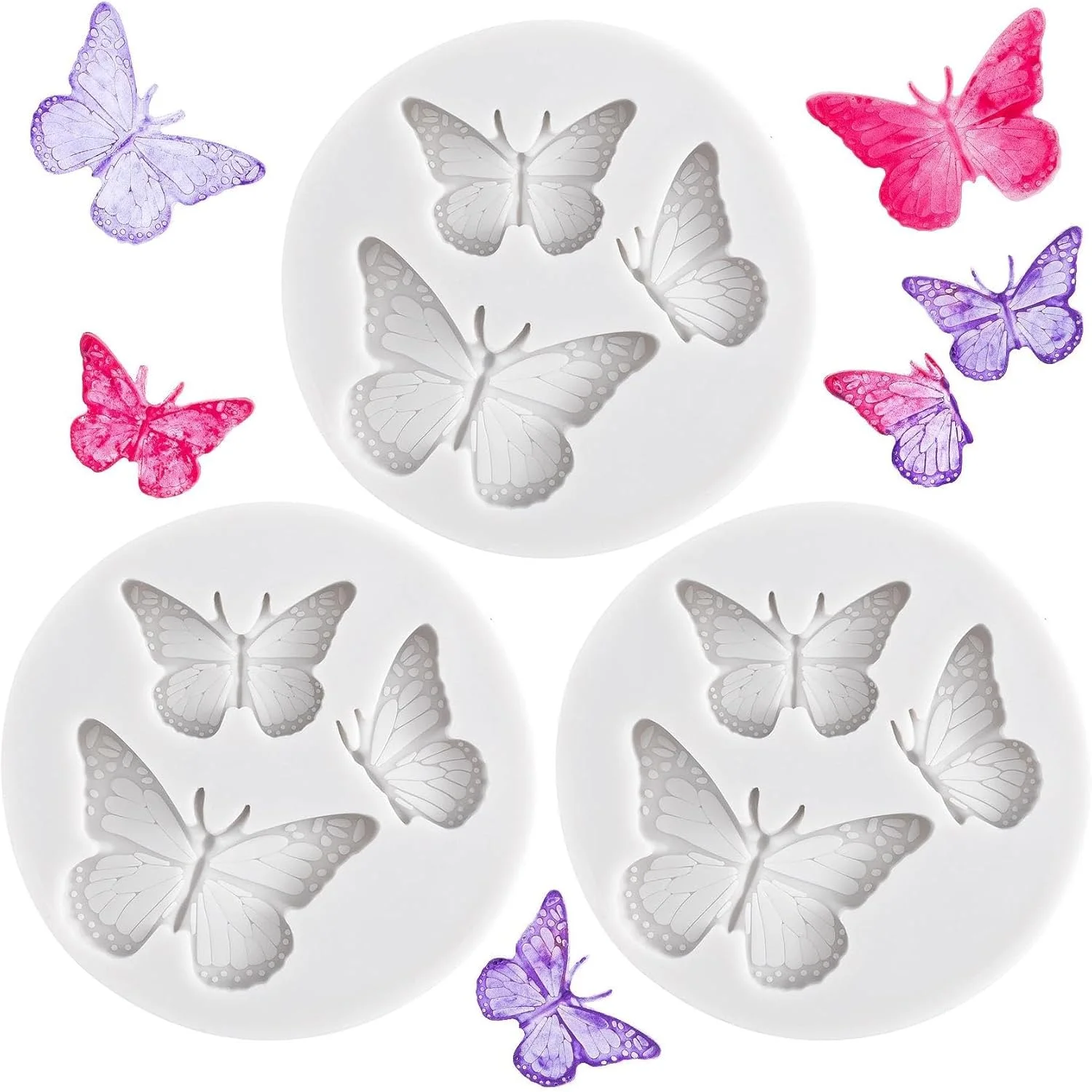 قالب های سیلیکونی مینی پروانه، 3 عدد قالب پخت پروانه ای زیبا برای فوندانت، کیک، کاپ کیک، شکلات، آب نبات، صنایع دستی DIY خمیر پلیمری برای هدیه روز ولنتاین زنان و دختران