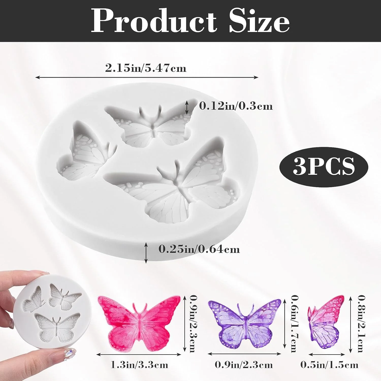 قالب های سیلیکونی مینی پروانه، 3 عدد قالب پخت پروانه ای زیبا برای فوندانت، کیک، کاپ کیک، شکلات، آب نبات، صنایع دستی DIY خمیر پلیمری برای هدیه روز ولنتاین زنان و دختران