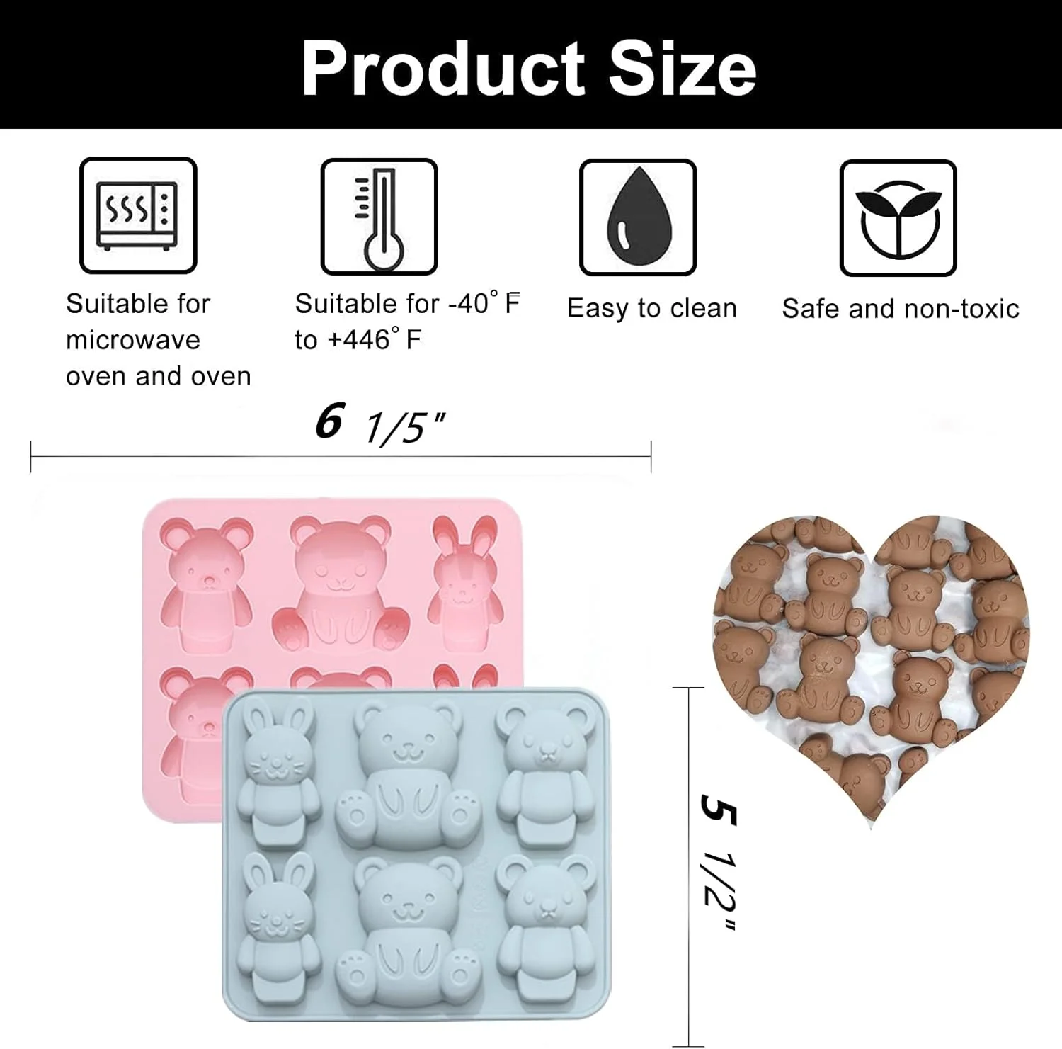 2 عدد قالب ژله سیلیکونی خرس کارتونی برای کودکان، قالب های پخت کیک شکلاتی حیوانات کارتونی زیبا، صابون دست ساز DIY، فوندانت، ابزار یخ سازی