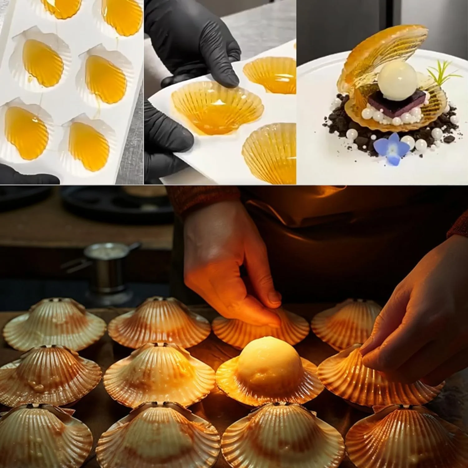 قالب سیلیکونی 6 حفره ای طرح صدف ChicAbode، قالب های پخت پوسته دریایی، قالب های فوندانت کیک شکلاتی با تم دریایی، پروژه های ساخت رزین اقیانوسی سه بعدی، برای تزئین کاپ کیک های شیرینی آب نبات