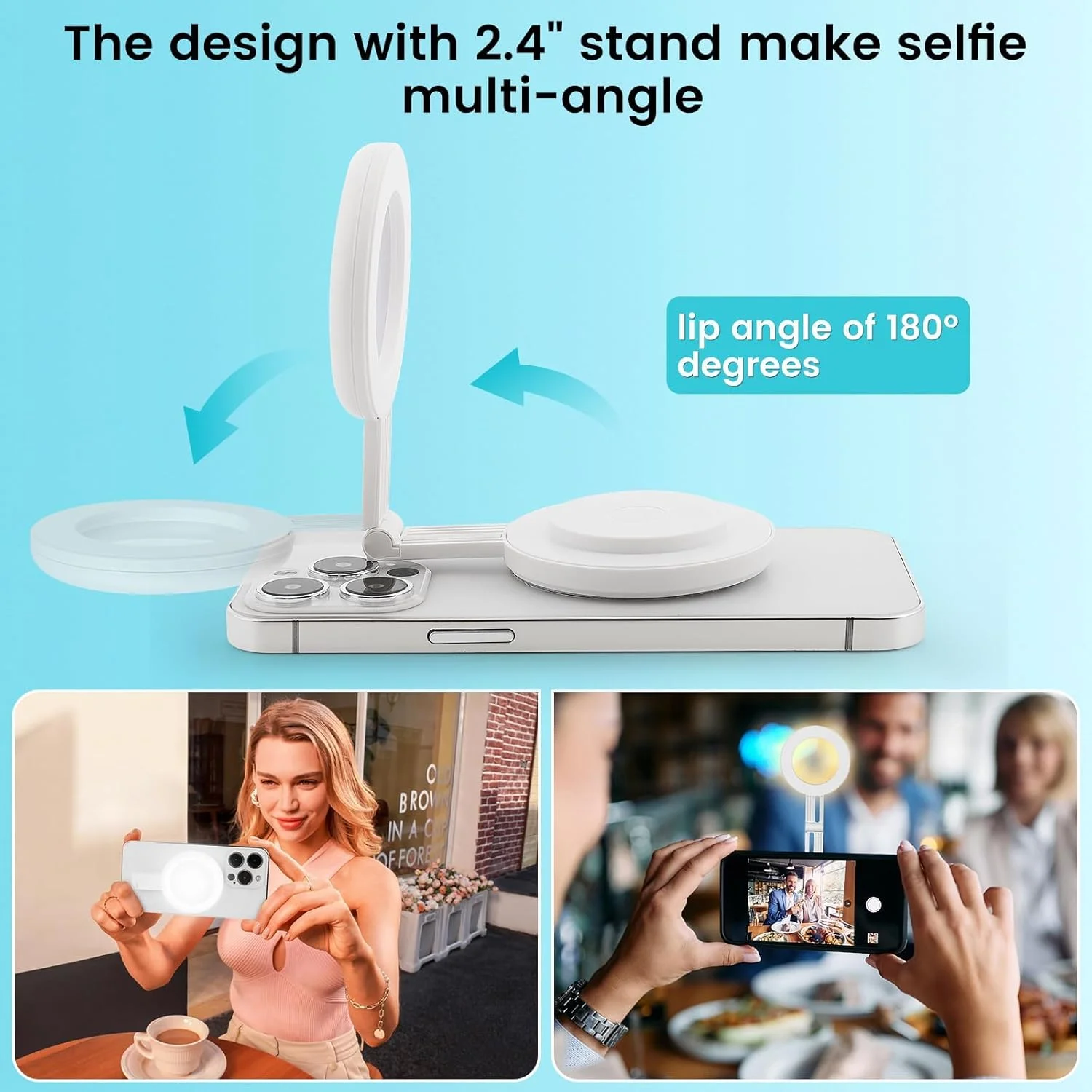 نور سلفی و پایه نگهدارنده گوشی Tazweeq، نور پرکننده سلفی مغناطیسی قابل حمل 2 در 1، نور پرکننده LED رنگی 6 حالته برای آیفون، آیپد، برای آرایش، سلفی، ولاگ (سفید) نور سلفی و پایه نگهدارنده گوشی Tazweeq، نور پرکننده سلفی مغناطیسی قابل حمل 2 در 1، نور پرکننده LED رنگی 6 حالته برای آیفون، آیپد، برای آرایش، سلفی، ولاگ (سفید)