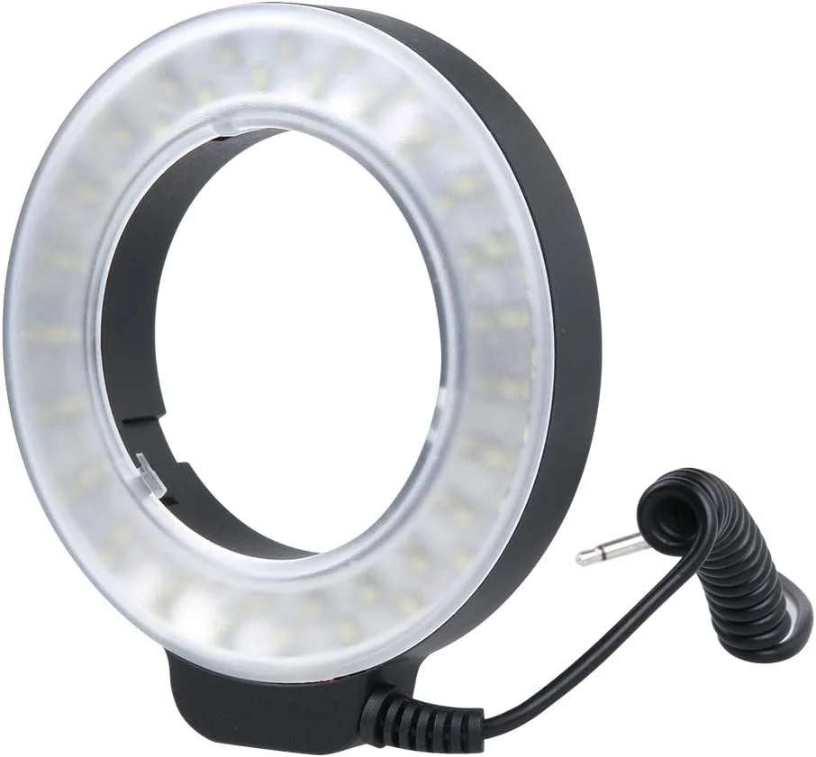 CHENCHUAN قطعه یدکی دوربین دیجیتال فلاش LED دایره ای با 48 چراغ LED و 6 حلقه آداپتور (49mm/52mm/55mm/58mm/62mm/67mm) برای لنز ماکرو (نارنجی) (رنگ: سفید)