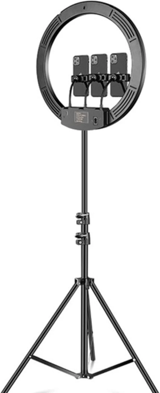 CHENCHUAN نور حلقه ای LED قابل تنظیم دمای رنگ 18 اینچ + 3 گیره تلفن، مجموعه پخش زنده با پایه سه پایه 2.1 متری، دوشاخه CN برای عکاسی پخش زنده
