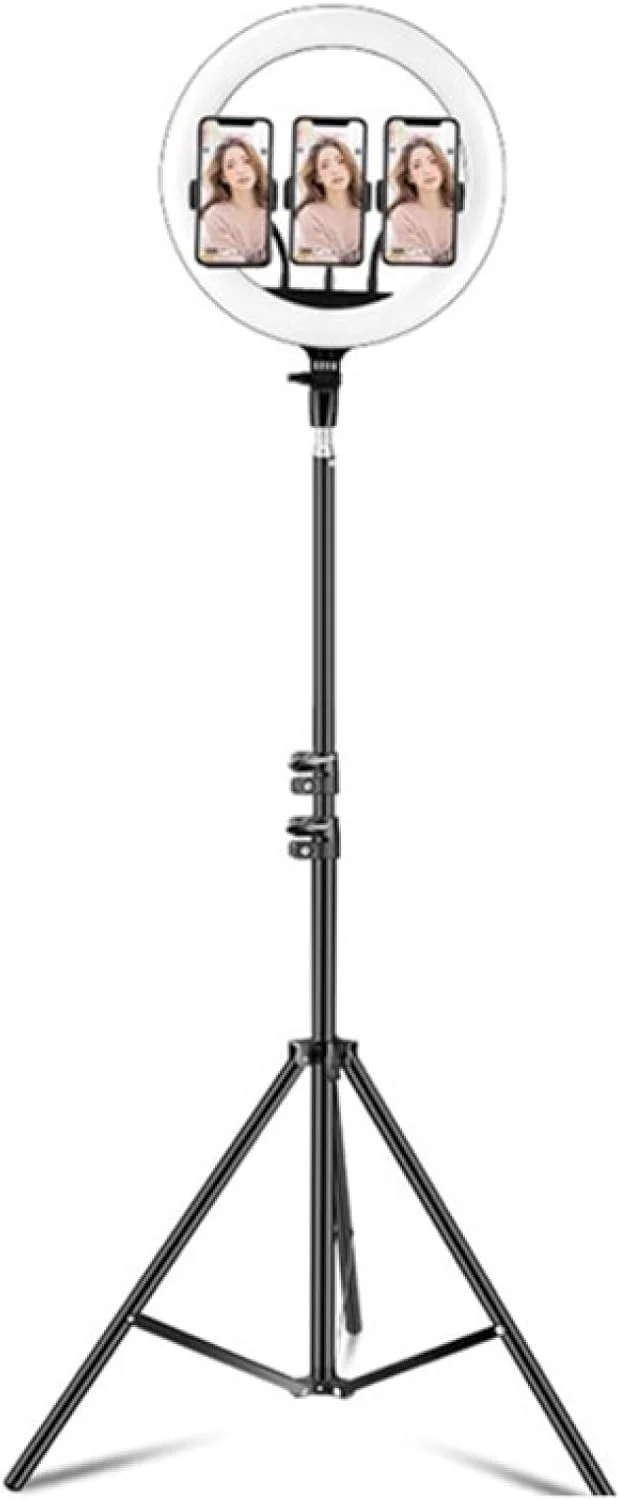 CHENCHUAN نور حلقه ای LED با دمای رنگ قابل تنظیم 14 اینچی + 3 گیره تلفن، مجموعه پخش زنده با پایه سه پایه 2.1 متری، دوشاخه CN، مناسب برای عکاسی و پخش زنده