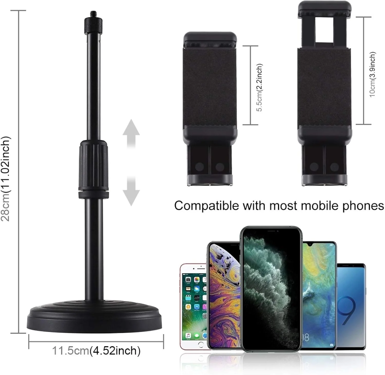 پایه رومیزی گرد دوربین دیجیتال CHENCHUAN برای نور حلقه ای LED، ارتفاع قابل تنظیم: 18cm-28cm