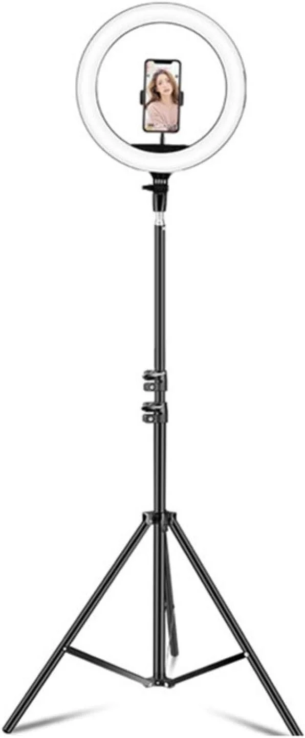 ست نور حلقه ای LED با دمای رنگ قابل تنظیم و گیره موبایل CHENCHUAN سایز 14 اینچ + سه پایه 2.1 متری، مناسب پخش زنده و عکاسی (پلاگ CN)