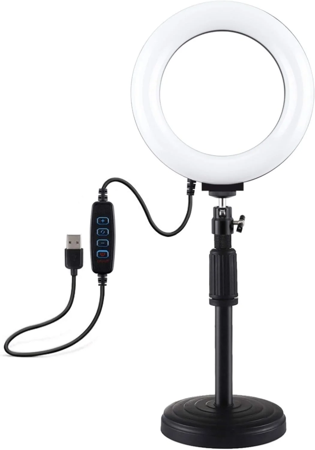 CHENCHUAN قطعه یدکی دوربین دیجیتال پایه گرد رومیزی + نور ویدئویی حلقه ای LED کم نور شونده USB با 3 حالت 6.2 اینچی، ارتفاع قابل تنظیم: 18cm-28cm