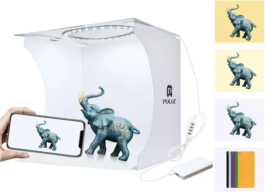 CHENCHUAN قطعه یدکی دوربین دیجیتال، لوازم جانبی، پنل LED حلقه ای 20 سانتی متری، تاشو، قابل حمل، نور عکس، استودیوی نورپردازی، جعبه چادر عکاسی با 6 پس زمینه رنگی (مشکی، سفید، نارنجی، قرمز، سبز، آبی)، U