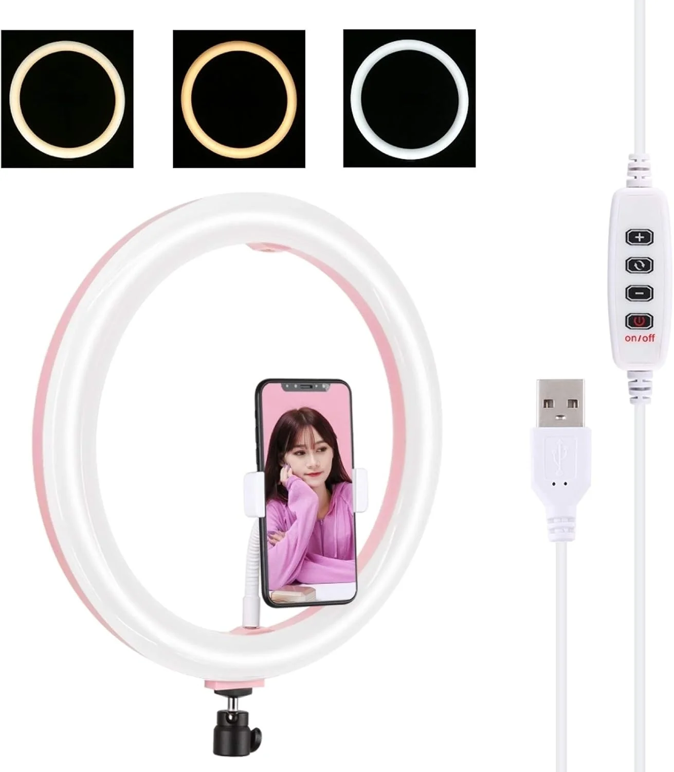 CHENCHUAN لوازم جانبی قطعات یدکی دوربین دیجیتال 11.8 اینچ 30 سانتی متر USB 3 حالت نور حلقه ای LED با دمای رنگ دوگانه قابل تنظیم نورپردازی سلفی عکاسی و فیلمبرداری با گیره تلفن (مشکی)
