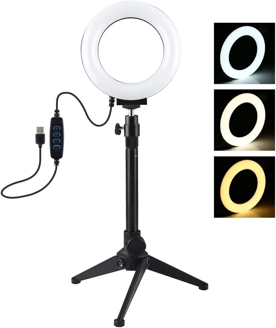 لوازم جانبی قطعات یدکی دوربین دیجیتال CHENCHUAN، نورهای ویدیویی عکاسی حلقه ای LED کم نور 4.7 اینچی 12 سانتی متری USB 3 حالته + نگهدارنده سه پایه رومیزی با هد توپی سه پایه کفش سرد