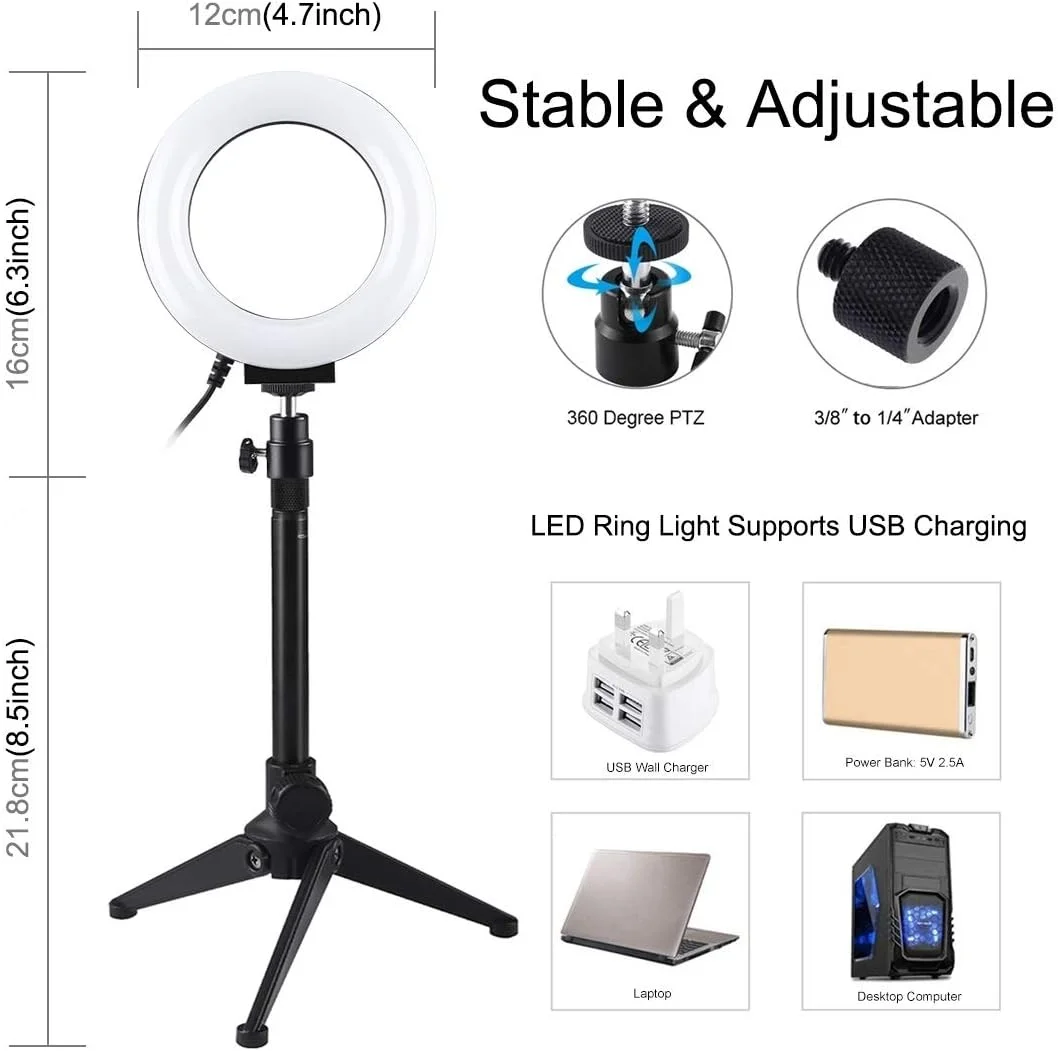 لوازم جانبی قطعات یدکی دوربین دیجیتال CHENCHUAN، نورهای ویدیویی عکاسی حلقه ای LED کم نور 4.7 اینچی 12 سانتی متری USB 3 حالته + نگهدارنده سه پایه رومیزی با هد توپی سه پایه کفش سرد لوازم جانبی قطعات یدکی دوربین دیجیتال CHENCHUAN، نورهای ویدیویی عکاسی حلقه ای LED کم نور 4.7 اینچی 12 سانتی متری USB 3 حالته + نگهدارنده سه پایه رومیزی با هد توپی سه پایه کفش سرد