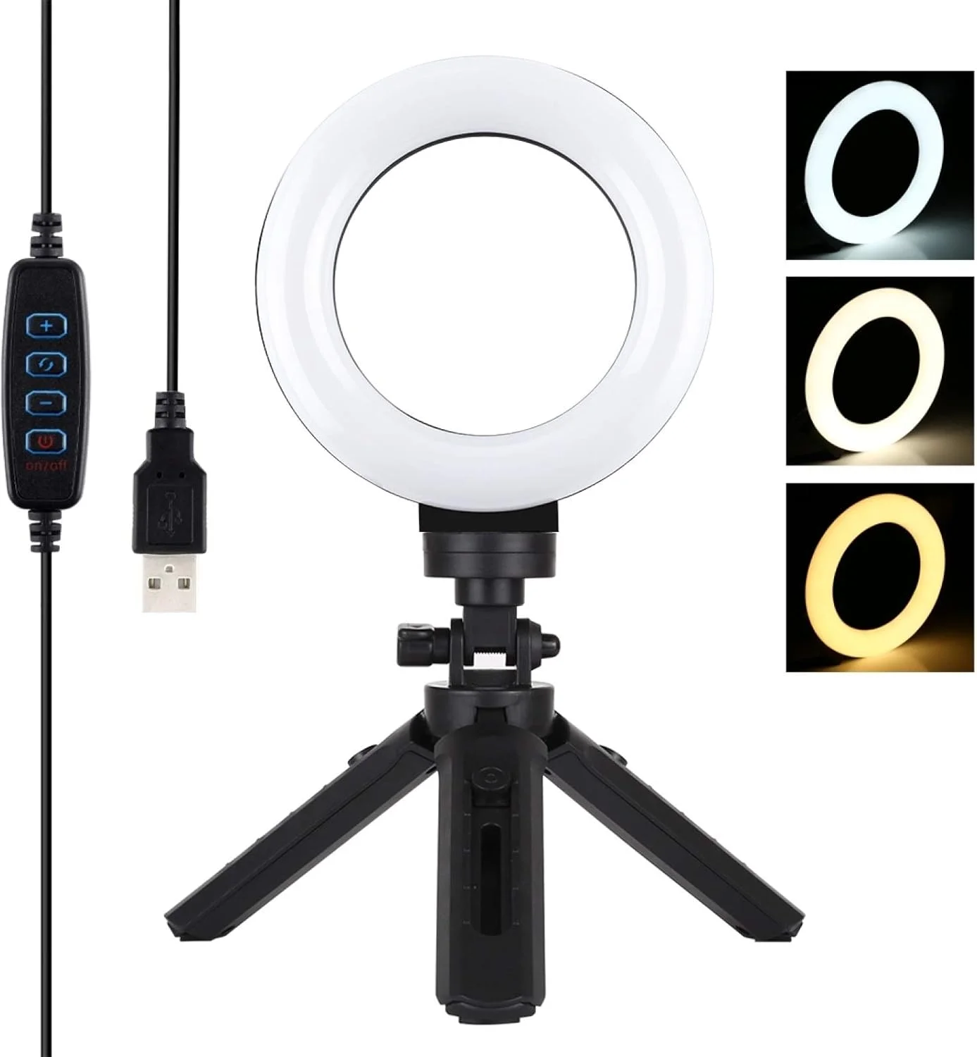 لوازم جانبی قطعات یدکی دوربین دیجیتال CHENCHUAN، نورهای ویدیویی عکاسی حلقه ای LED کم نور 3 حالته USB 4.7 اینچی 12 سانتی متری + کیت پایه سه پایه جیبی با هد توپی سه پایه کفش سرد (مشکی)