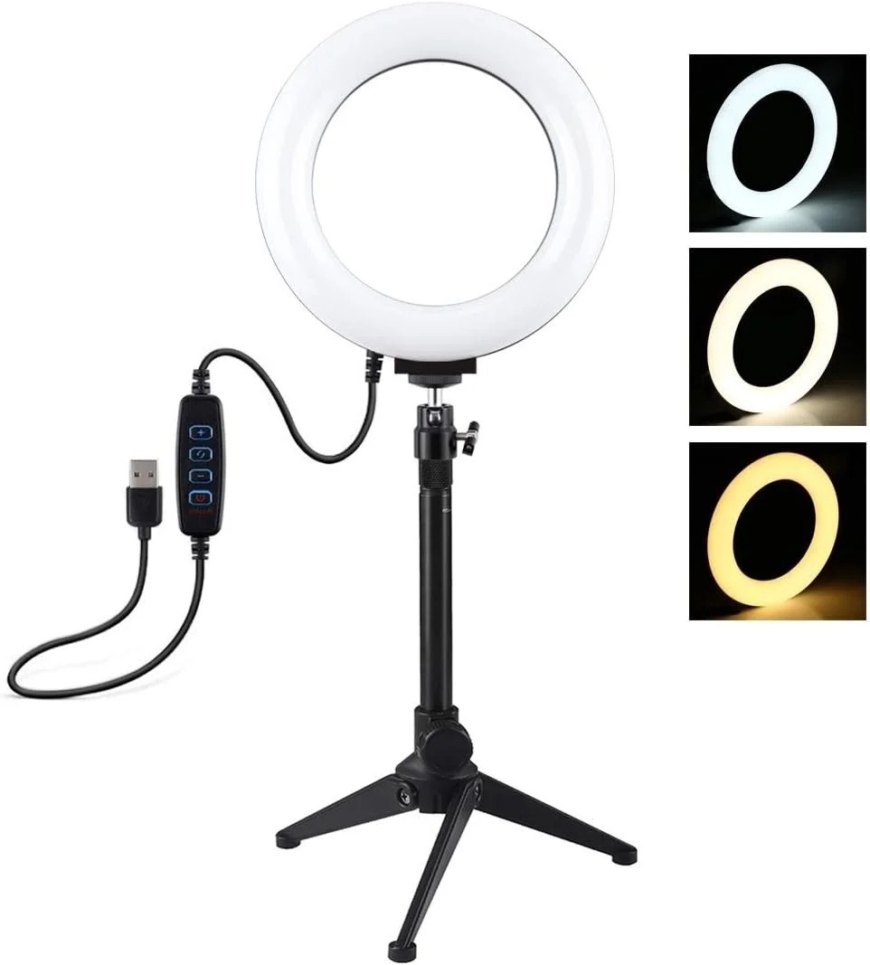 لوازم جانبی قطعات یدکی دوربین دیجیتال CHENCHUAN، نورهای ویدئویی عکاسی با حلقه LED دیمر شونده USB 3 حالته 6.2 اینچی 16 سانتی متری + نگهدارنده سه پایه رومیزی با هد توپی سه پایه کفشک سرد