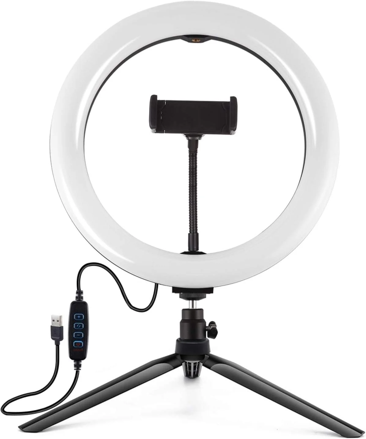 نور حلقه ای LED مدل CHENCHUAN با قطر 26 سانتی متر (10.2 اینچ) + سه پایه رومیزی، دارای پورت USB، 3 حالت نور قابل تنظیم، مناسب برای ولاگ، سلفی، عکاسی و فیلمبرداری با پایه نگهدارنده گوشی و هد توپی نور حلقه ای LED مدل CHENCHUAN با قطر 26 سانتی متر (10.2 اینچ) + سه پایه رومیزی، دارای پورت USB، 3 حالت نور قابل تنظیم، مناسب برای ولاگ، سلفی، عکاسی و فیلمبرداری با پایه نگهدارنده گوشی و هد توپی