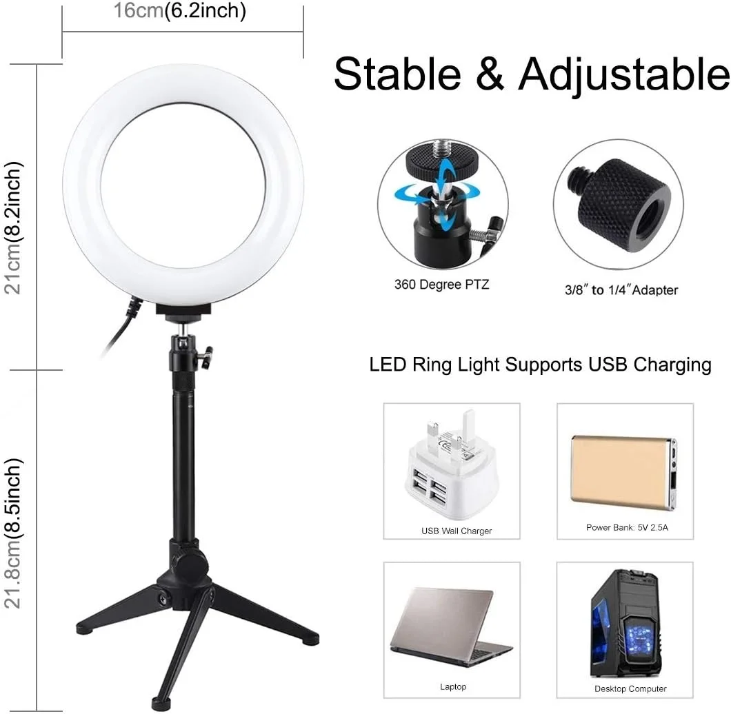لوازم جانبی قطعات یدکی دوربین دیجیتال CHENCHUAN، نورهای ویدئویی عکاسی با حلقه LED دیمر شونده USB 3 حالته 6.2 اینچی 16 سانتی متری + نگهدارنده سه پایه رومیزی با هد توپی سه پایه کفشک سرد لوازم جانبی قطعات یدکی دوربین دیجیتال CHENCHUAN، نورهای ویدئویی عکاسی با حلقه LED دیمر شونده USB 3 حالته 6.2 اینچی 16 سانتی متری + نگهدارنده سه پایه رومیزی با هد توپی سه پایه کفشک سرد